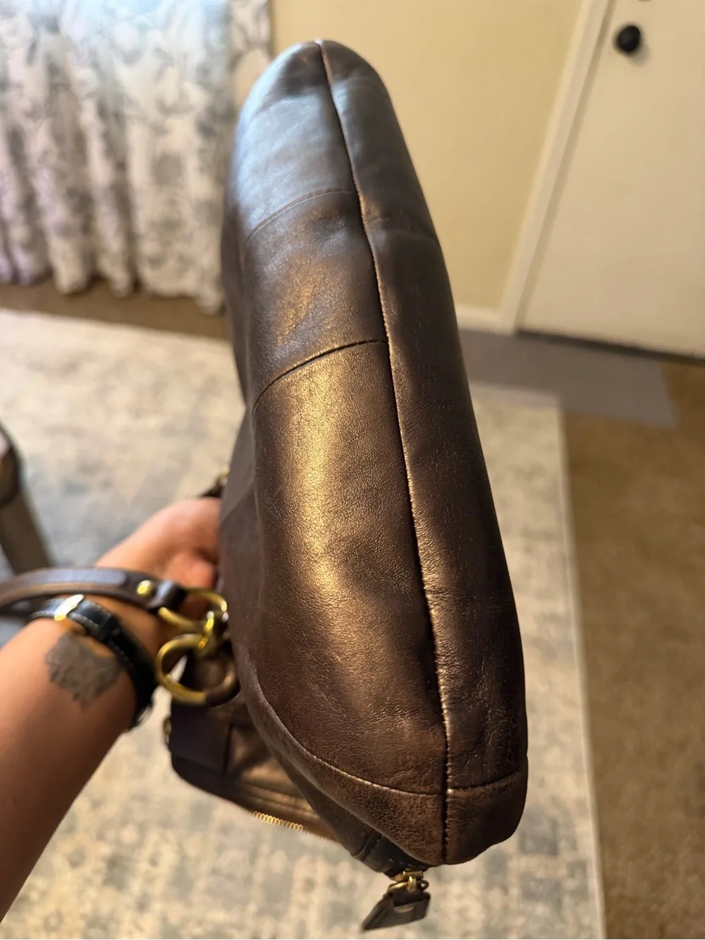 Coach Dark Brown Leather Shoulder Bag with Gold Hardware
